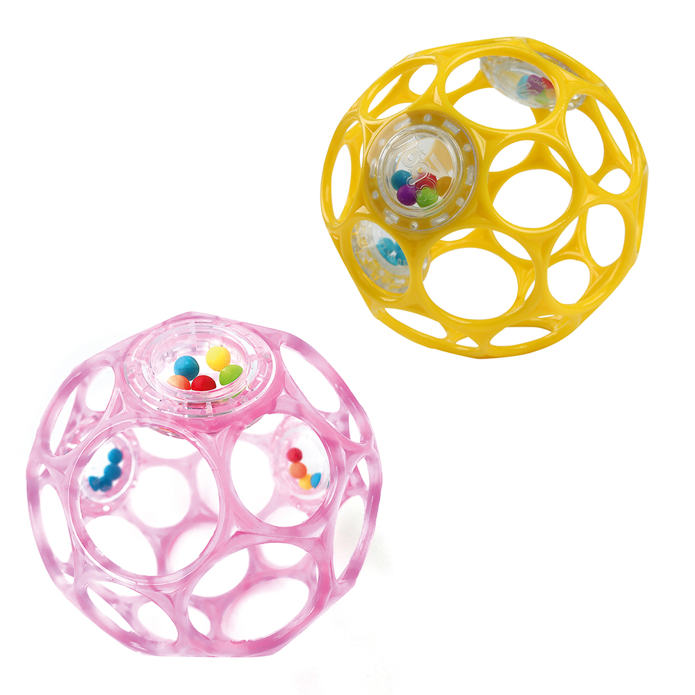 Spielzeug mit Rasselperlen Pink & Gelb Neu Rattle 10 cm 2er Set Oball 